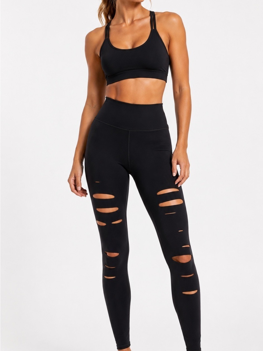 Alo Yoga Ripped Warrior High Waist Leggings Black Cutout Small